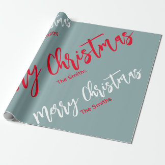 GRAY RED AND WHITE PERSONALIZED MERRY CHRISTMAS WRAPPING PAPER