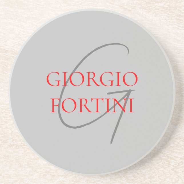 Gray Red Your Name Initial Monogram Modern Coaster (Front)