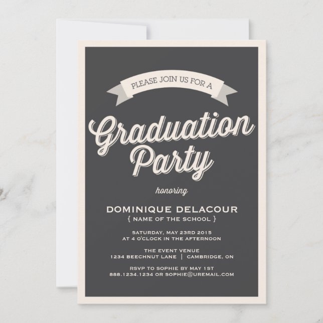 GRAY RETRO TYPOGRAPHY GRADUATION PARTY INVITATION (Front)