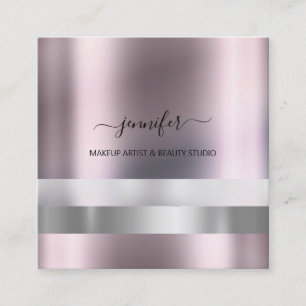 Gray Rose Makeup Artist Influencer Striped Modern Square Business Card