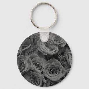 Gray roses, gray floral photo keychain