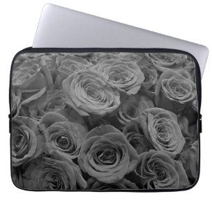 Gray roses, gray floral photo laptop sleeve
