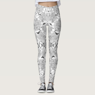 Gray Roses On White Leggings