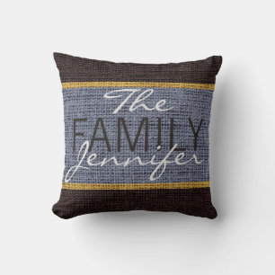 Gray Rustic Burlap Monogram Throw Pillow