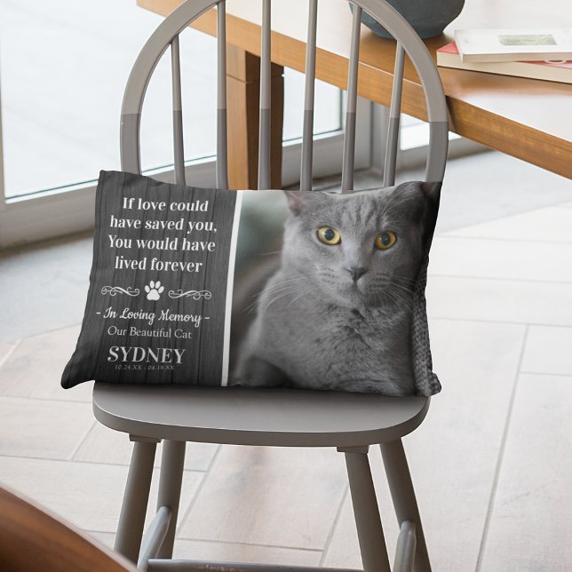 Gray Rustic Wood Elegant Photo Cat Memorial Accent Pillow (Creator Uploaded)