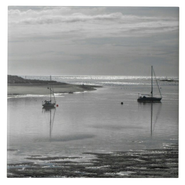 Gray Sea and Sailing Boats Ceramic Tile (Front)