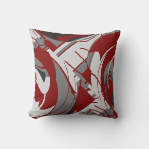 Gray Shades on Dark Red Lush Leaves Art Abstract Throw Pillow