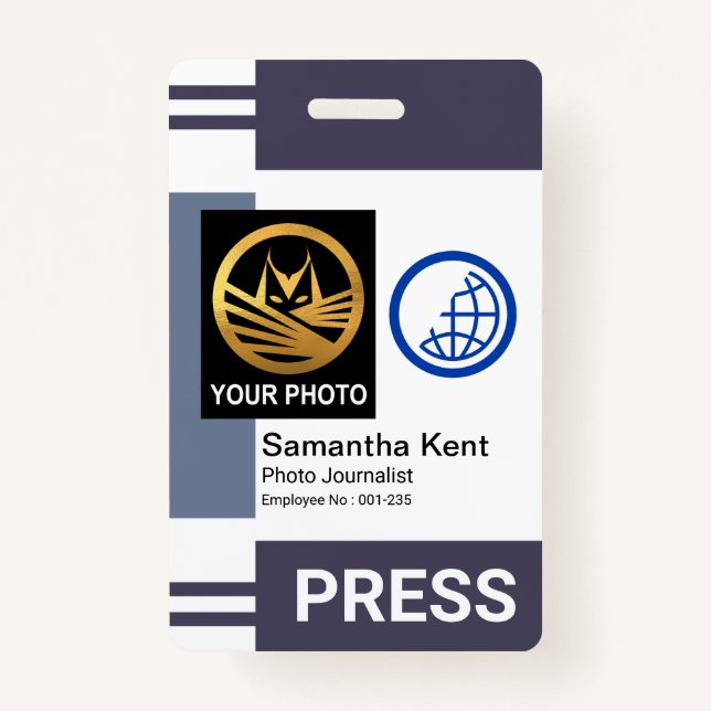 Gray Shades Stripe Column Photo Template Press ID Badge (Front)
