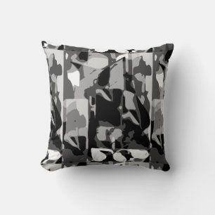 Gray Shades White Black Modern Art Shapes Print Throw Pillow
