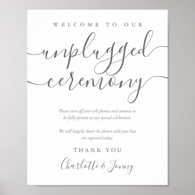 Gray Signature Script Unplugged Ceremony Sign (Front)