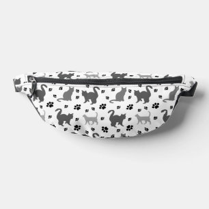 Gray Silhouette Cats Pawprints Pattern Fanny Pack