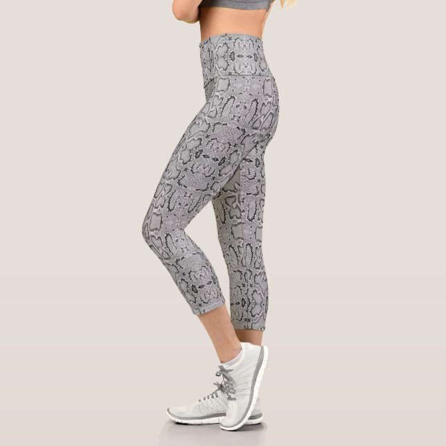 Gray Silver Anaconda Snakeskin Capri Leggings (Left)