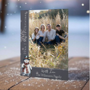 Gray Smiling Snowman Photo Holiday Card