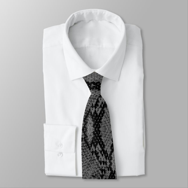Gray Snake Skin Print Neck Tie (Tied)