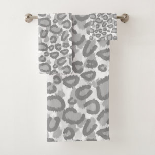 Gray Snow Leopard Print Bathroom Towels Set