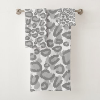 Gray Snow Leopard Print Bathroom Towels Set