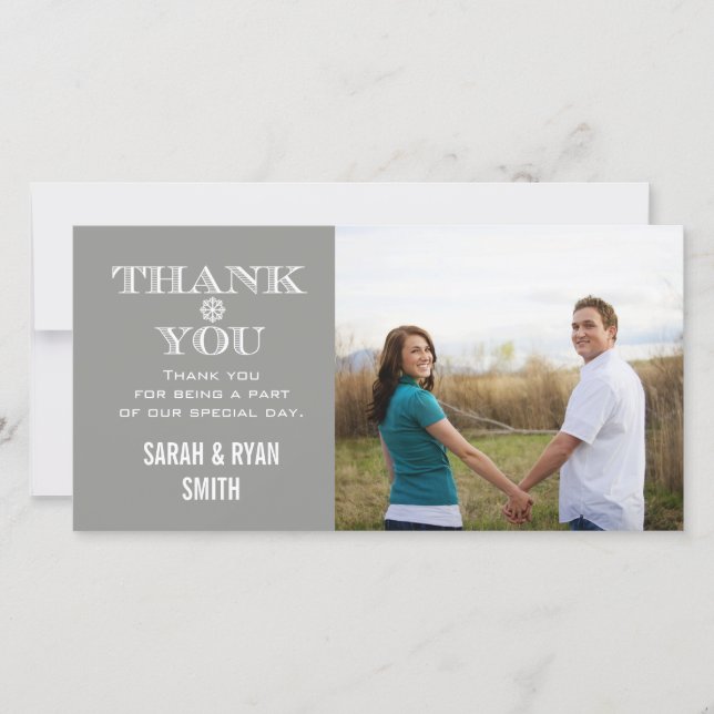 Gray Snowflake Mariage Photo Merci Cartes (Devant)