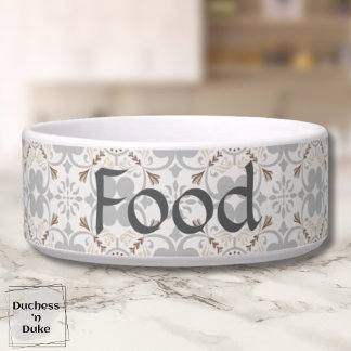 Gray Spanish Tile Personalized Dog Food Bowl 