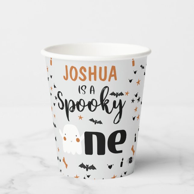 Gray Spooky One Halloween 1st Birthday Paper Cups (Front)