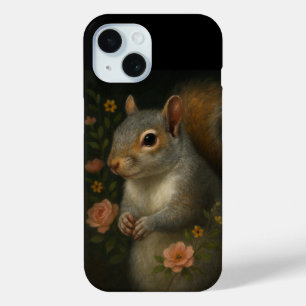 Gray Squirrel with Flowers – Enchanted Woodland  iPhone 15 Case