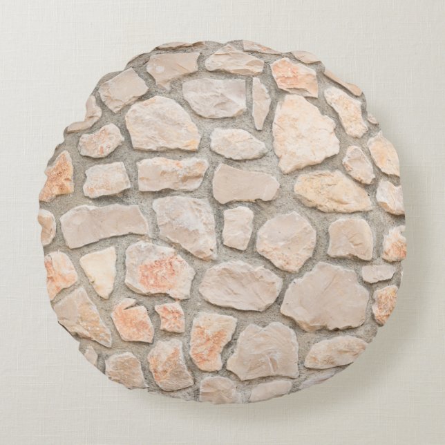 Gray stone wall background. stone, texture, wall,  round pillow (Front)