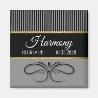 Gray Stripes and Butterfly Scroll - Gold Foil