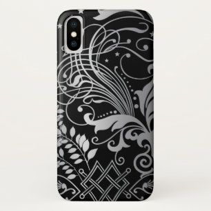Gray Swirling Damask Pattern on Black Case-Mate iPhone Case