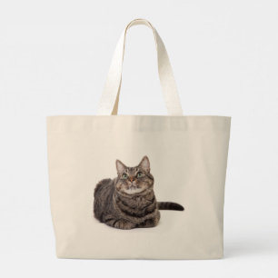 Gray Tabby Cat Large Tote Bag