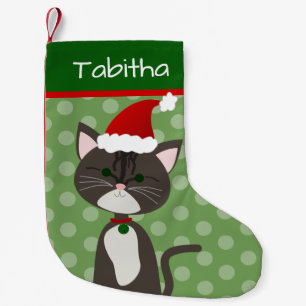 Gray Tabby Santa Kitty Small Christmas Stocking