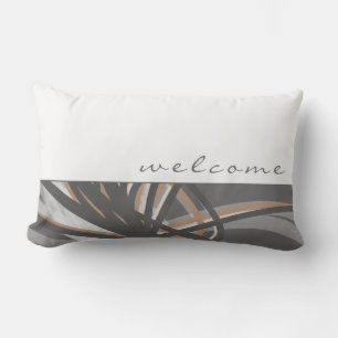 Gray & Taupe Abstract Ribbons   White   Welcome Lumbar Pillow