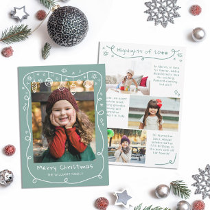 Gray Teal Scribbled Baubles Photos Merry Christmas Holiday Card