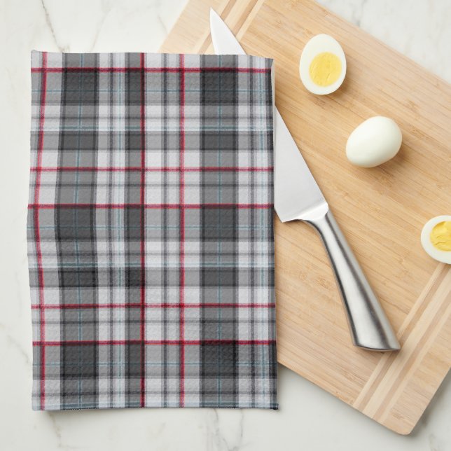 Gray textured tartan plaid kitchen towel (Quarter Fold)