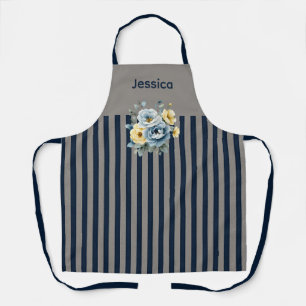 Gray Top with Navy Stripes Floral  Apron