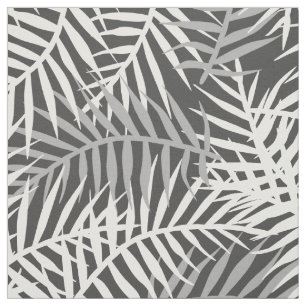 Gray Tropical Leaves Palm Tree Fern Leaf Pattern Fabric