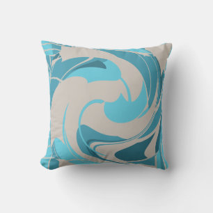 Gray Turquoise Aqua MediterraneanAbstract Flower Throw Pillow