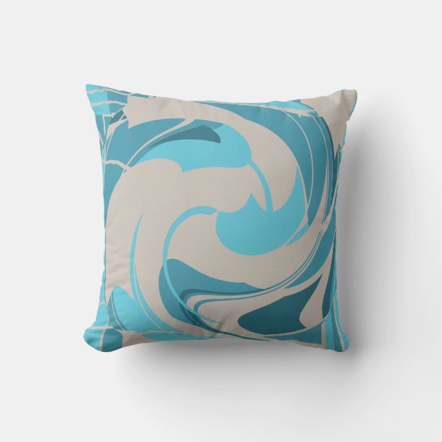 Gray Turquoise Aqua MediterraneanAbstract Flower Throw Pillow (Front)