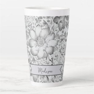 Gray Vintage Chinoiserie Floral Personalized Latte Mug