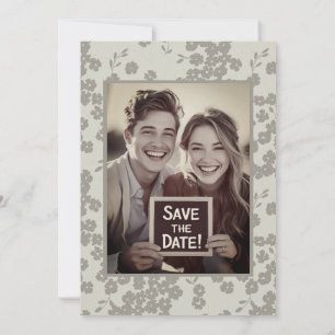 Gray Vintage Floral Wedding Save the Date Neutral