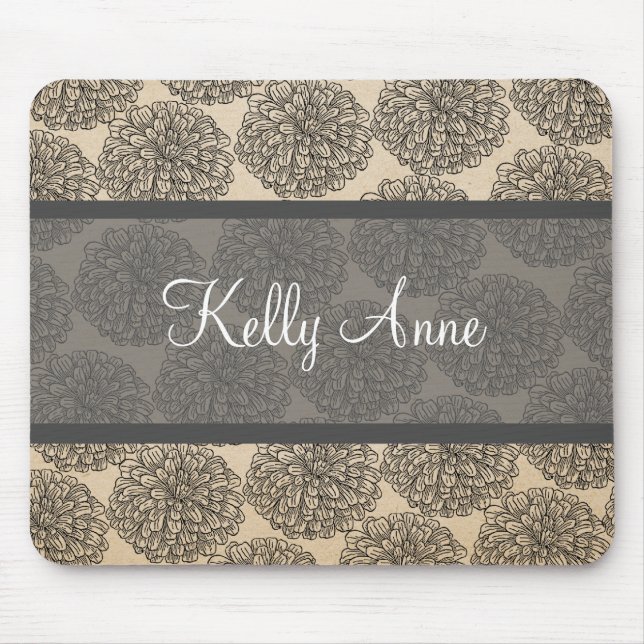 Gray Vintage Zinnia Mousepad (Front)