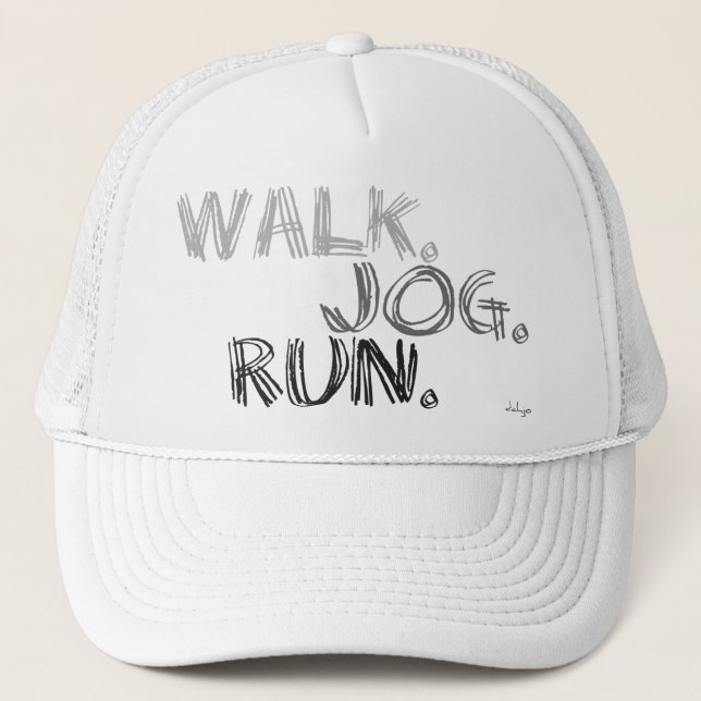 GRAY WALK JOG RUN (font SCRIBBLE) Trucker Hat (Front)