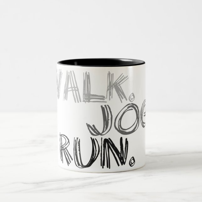 GRAY WALK JOG RUN (font SCRIBBLE) Two-Tone Coffee Mug (Center)