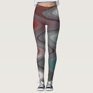 Gray waves on burgundy teal leggings