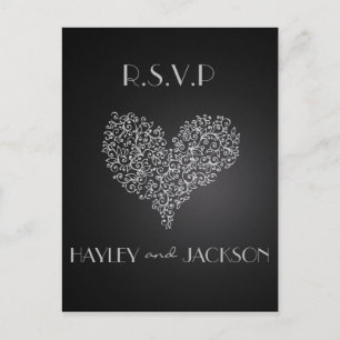 gray wedding rsvp postcards "with love"