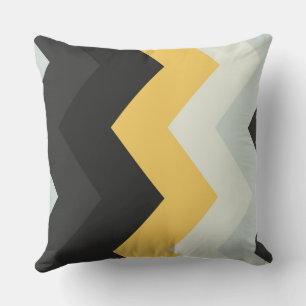 gray, white and yellow chevron Pattern Throw Pillow