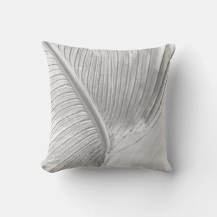 Gray & White Artistic Macro Leaf Design Throw Pillow