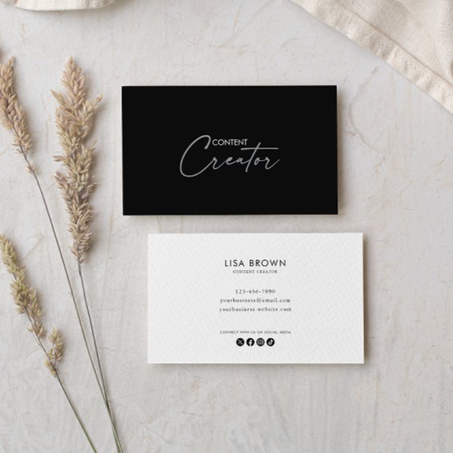 Gray White Classic Content Creator Business Card (Creator Uploaded)