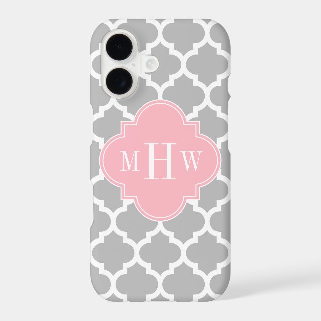 Gray White Moroccan #5 Pink 3 Initial Monogram (Verso)