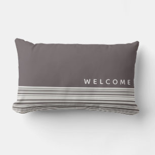 Gray & White Simple Modern Stripe   Welcome Lumbar Pillow