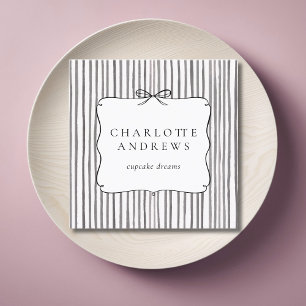 Gray White Stripe Vintage Bow  Square Business Card