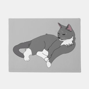 Gray & White Tuxedo Cat Doormat